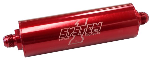 LONG INLINE BILLET FUEL FILTER-6AN ENDS 6"LONG, 2OD, 35 MICR