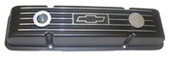 ALUM SBC SHORT VALVE COVERS   *** CHEVROLET *** LOGO BLACK