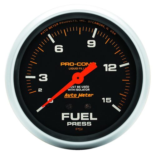 PRO-COMP 2-5/8″ FUEL PRESSURE 0-15PSI, L/FILLED. W/ ISOLATOR