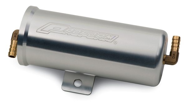 BILLET ALUM UNI RADIATOR OVER FLOW CAN. NATURAL ANODIZED