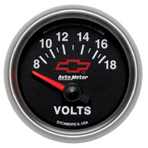 2-1/16″ VOLTMETER 8-18V       BLACK FACE, GM CHEVY BOWTIE