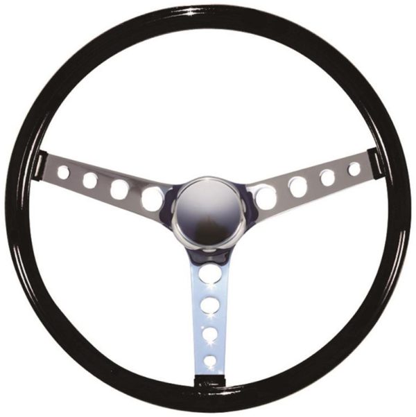 MOON 15" BLACK 3 SPOKE S/WHEEL4 HOLE SPOKE 3-1/2 DISH