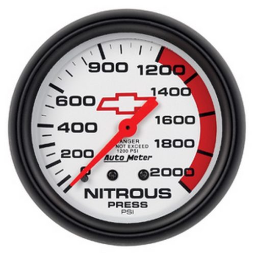 2-5/8″ MECH NITROUS 0-2000 PSIWHITE FACE, GM CHEVY BOWTIE