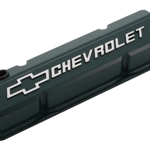 SB/C SLANT VALVE COVERS GREEN ‘CHEVROLET’ EMBLEM RECESSED