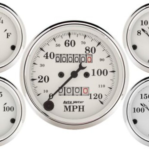 OLD TYME WHITE 5-PCE GAUGE KIT4 GAUGES & MECHANICAL SPEEDO