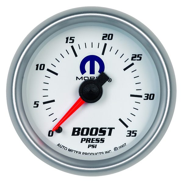 2-1/16" MECH BOOST 0-35PSI    BLUE MOPAR LOGO, WHITE FACE