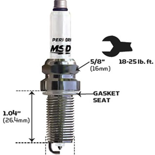 MSD SPARK PLUG, 9IR5Y (EACH)  14mm x 26.4mm, 5/8 HEX, FLAT