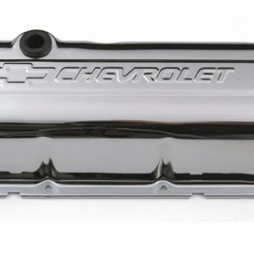 CHROME VALVE COVERS, BBC TALL EMBOSSED BOWTIE & CHEVROLET