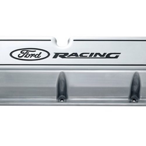 FORD RACING VALVE COVERS, SBF POLISHED WITH BLACK EMBLEM