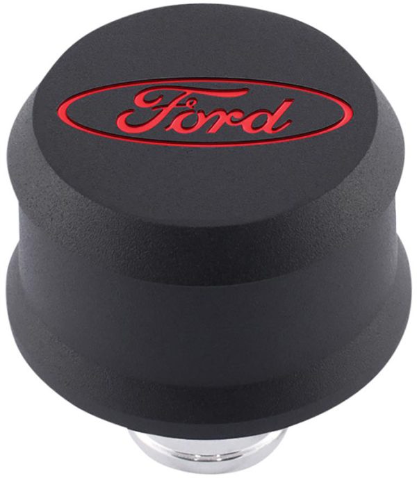 SLANT EDGE BREATHER CAP, FORD BLACK CRINKLE, RECESSED RED