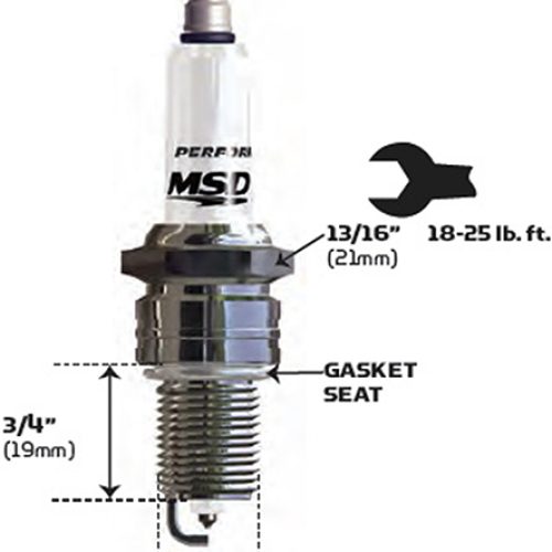 MSD SPARK PLUG, 11IR5Y (EACH) 14mm x 3/4, 13/16 HEX, FLAT