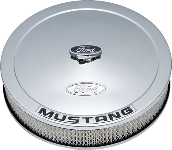 MUSTANG AIR CLEANER CHROME    BLACK EMBLEMS 13" X 2-5/8