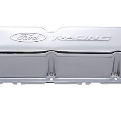 FORD RACING VALVE COVERS, SBF CHROME STEEL EMBOSSED EMBLEM