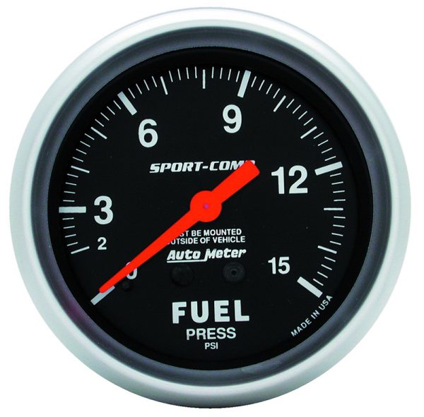 SPORT-COMP 2-5/8" FUEL PRESS. 0-15PSI, MECHANICAL