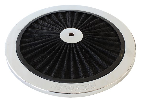 9" CHROME FULL FLOW TOP PLATE BLACK COTTON HI FLOW & FILTRAT