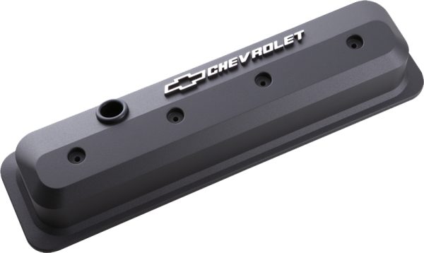 SLANT EDGE VALVE COVERS, SBC  CENTRE BOLT, BLACK CRINKLE