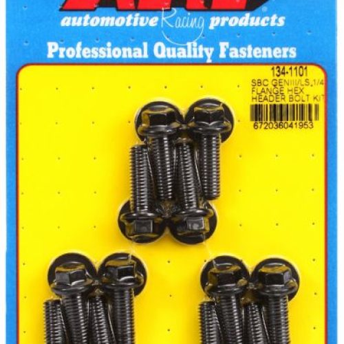 LS CHEV HEADER BOLT KIT BLK   HEX 1/4″ WIDE HEAD FLANGE