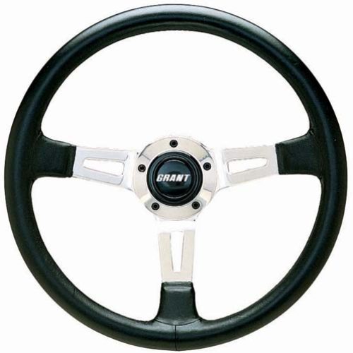 GRANT COLLECTORS 14 DIA       BLACK LEATHER, POLISHED SPOKES