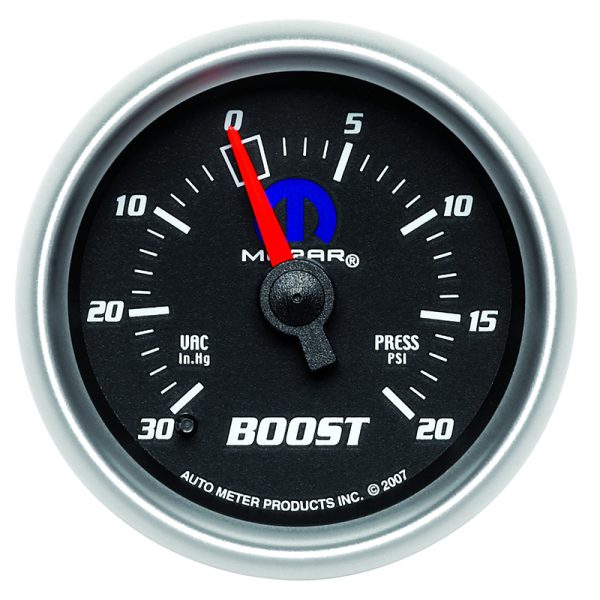 2-1/16" MECH BOOST/VAC 30PSI  BLUE MOPAR LOGO, BLACK FACE