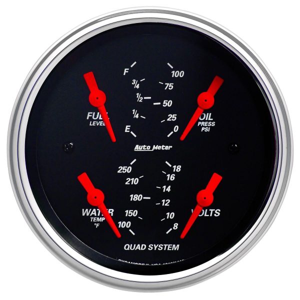 DESIGNER BLACK 3-3/8" QUAD    FUEL E/F, W/TEMP, O/PRES, VOLT