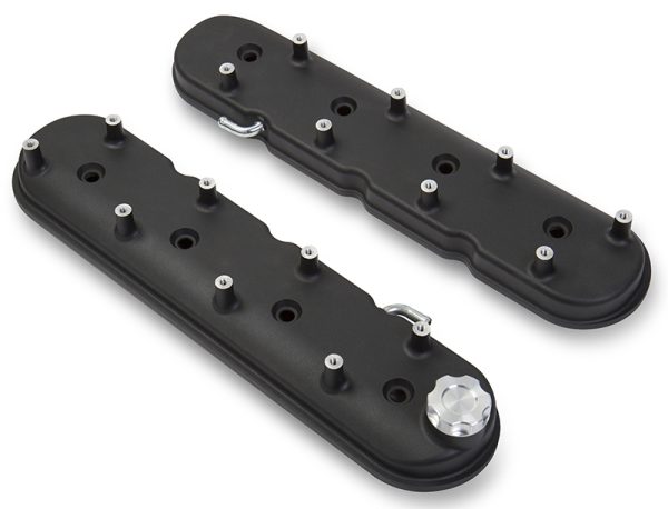 LS ALLOY VALVE COVERS BLACK   WRINKLE, STOCK HT