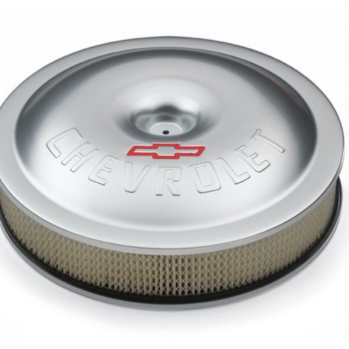AIR CLEANER 14 X 3 METALIC    GREY BOWTIE CHEVY EMBLEM