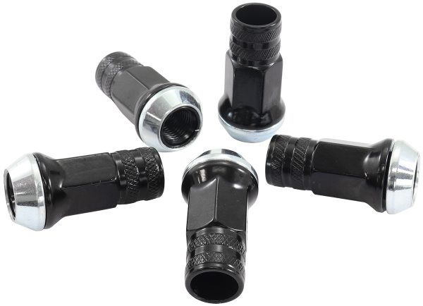 M12 X 1.50mm ACORN LONG OPEN  WHEEL NUTS BLACK (5 PACK)