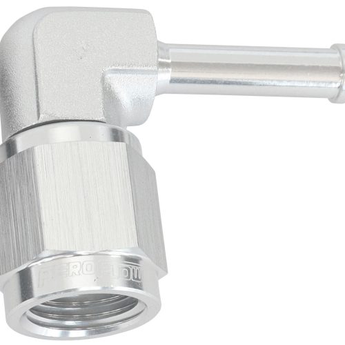 FEMALE -4AN 90 DEG TO 3/16″   BARB SILVER WITH TUBE NUT