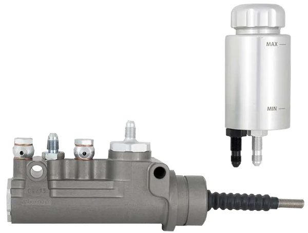 DUAL IN-LINE F/CAR MASTER CYL WITH REMOTE RESERVOIR