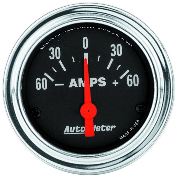 TRAD CHROME 2-1/16" AMMETER   +/-60AMPS, SHORT SWEEP ELECT.