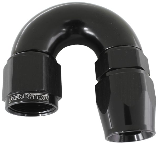 180 DEG -8AN FULL FLOW TEFLON HOSE END BLACK 1 PIECE FULLFLO