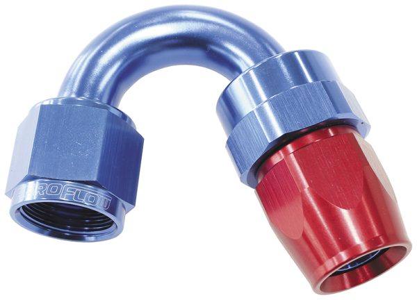 ALLOY 150 DEG HOSE END -3AN   BLUE FULL SWIVEL SUIT TEFLON