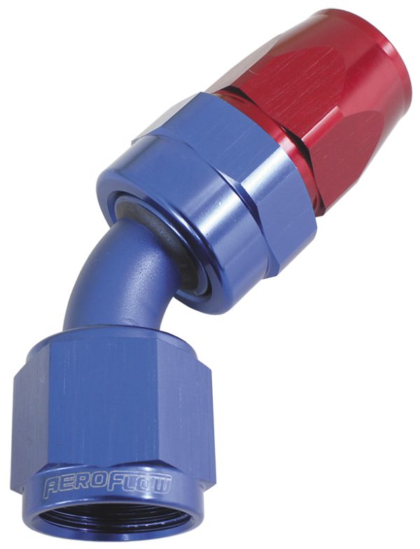 ALLOY 45 DEG HOSE END -8AN    BLUE FULL SWIVEL SUIT TEFLON
