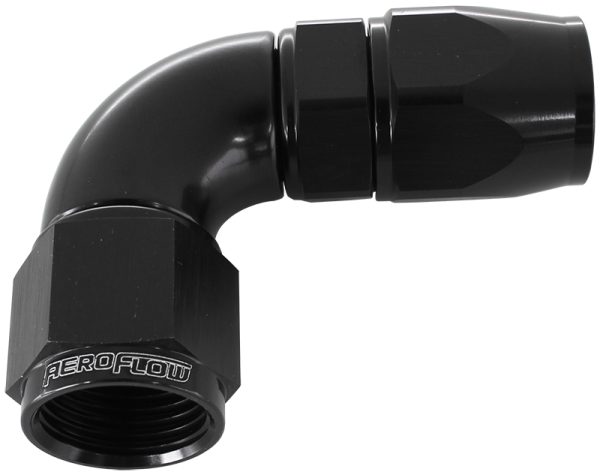 90 DEG -12AN FULL FLOW TEFLON HOSE END BLACK 1 PIECE FULLFLO