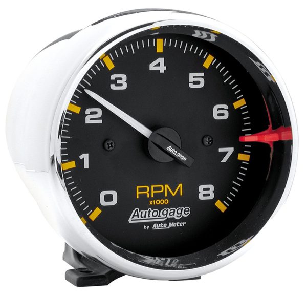 AUTO GAGE 3-3/4" PEDESTAL TACH8000RPM BLACK FACE, CHROME CUP