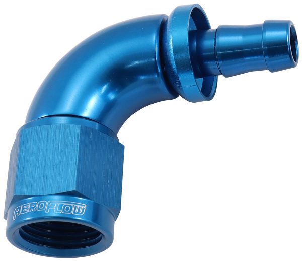 -6AN TO 5/16" BARB 90 DEG FULLFLOW PUSH LOCK BLUE