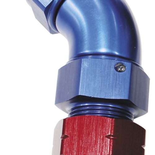 5/16″ TUBE 45 deg male -6AN   BLUE SWIVEL NUT WITH OLIVE