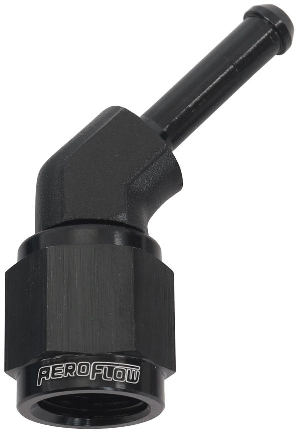 FEMALE -4AN 45 DEG TO 3/16"   BARB BLACK WITH TUBE NUT