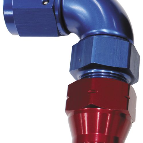 1/4″ TUBE 90 deg female -4AN  BLUE SWIVEL NUT WITH OLIVE