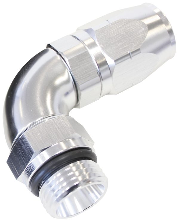 MALE HOSE END -12ORB to-12HOSEFULL FLOW BILLET 90 DEG SILVER
