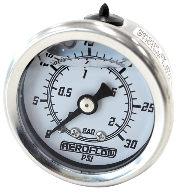 1-1/2" 0-30 PSI LIQ FILL GAUGEWHITE FACE BLACK POINTER