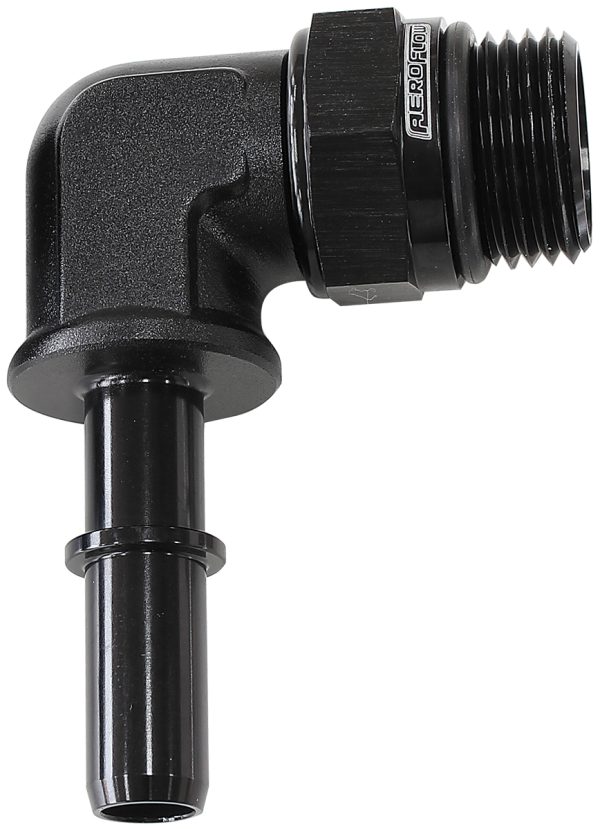 EFI FUEL FITTING 90 DEG 5/16  PUSH ON BARB TO -8ORB BLACK