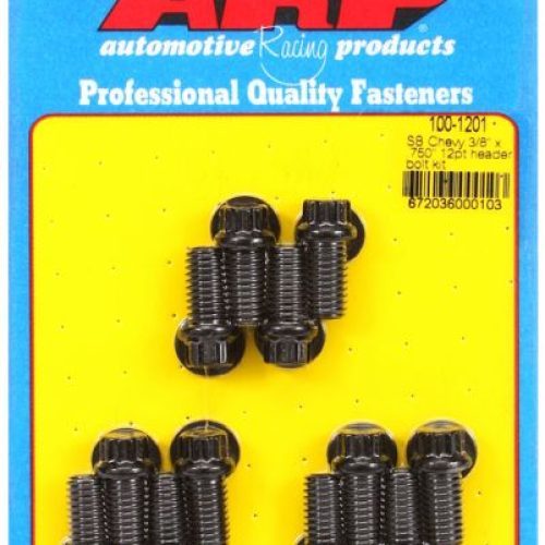 SB CHEV 350 HEADER BOLTS BLK  12PT 3/8 UNC 12 PCS .750 UHL