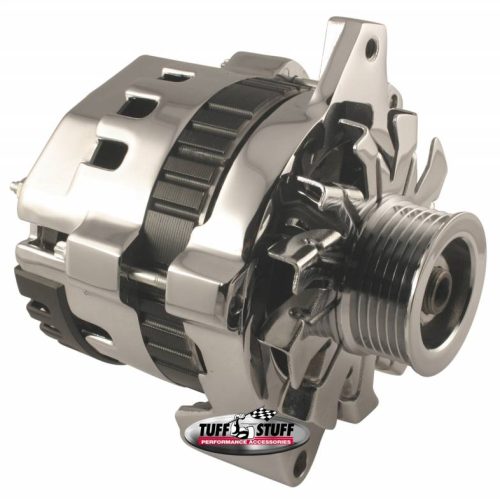 CHROME ALTER 120AMP 1 WIRE    GM MINI STYLE, 6 GROOVE PULLEY