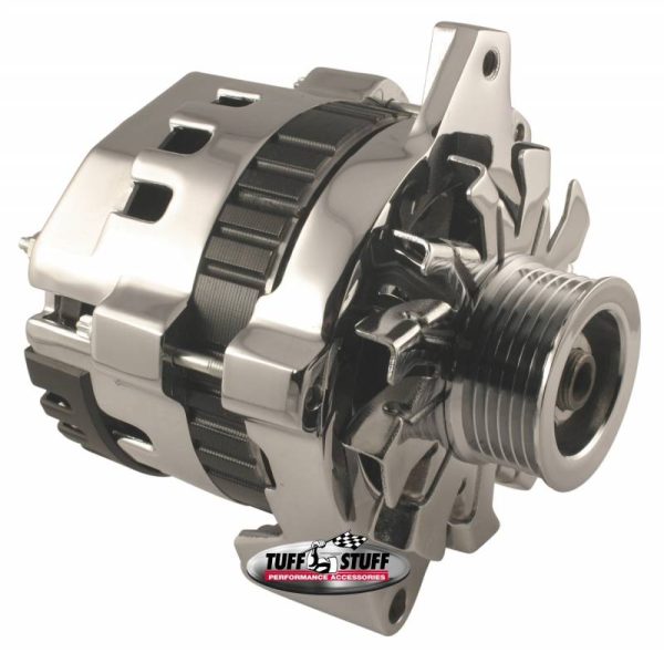 CHROME ALTER 120AMP 1 WIRE    GM MINI STYLE, 6 GROOVE PULLEY