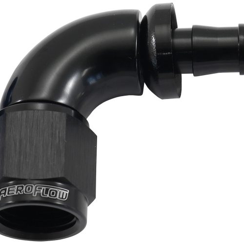 -6AN TO 5/16″ BARB 90 DEG FULLFLOW PUSH LOCK BLACK
