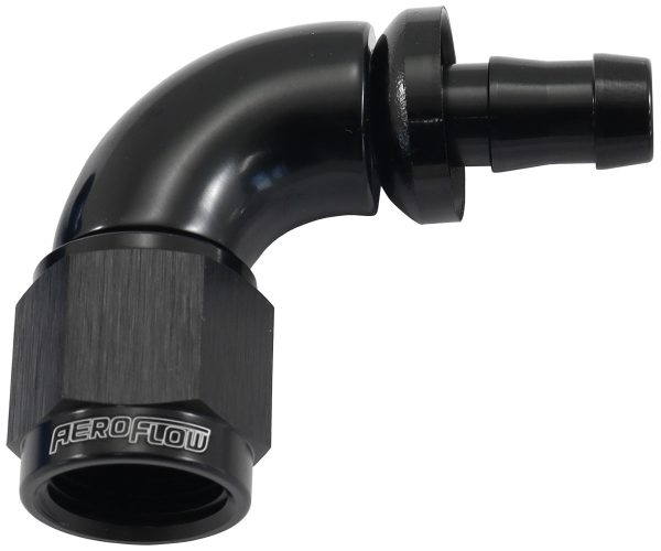 -6AN TO 5/16" BARB 90 DEG FULLFLOW PUSH LOCK BLACK