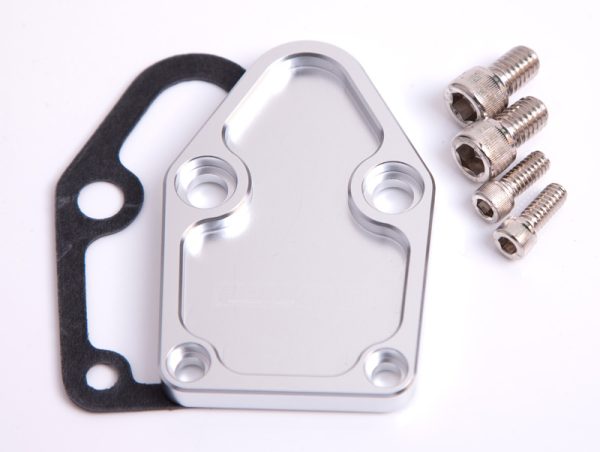 BILLET FUEL PUMP BLOCK OFF    PLATE SILVER SUITS SBC