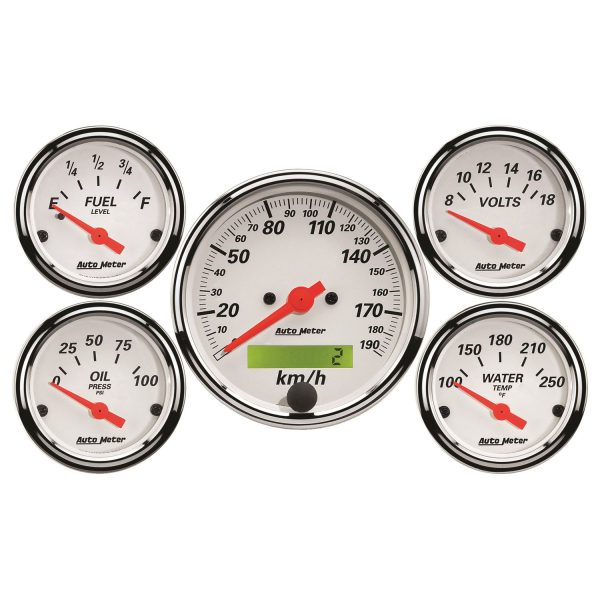 ARCTIC WHITE 5-PIECE GAUGE KIT3-1/8" SPEEDO & 2-1/16" GAUGES