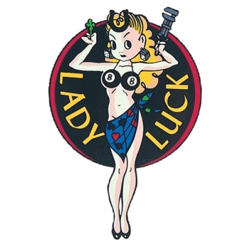 MOONEYES LADYLUCK STICKER     7 TALL   BLACK